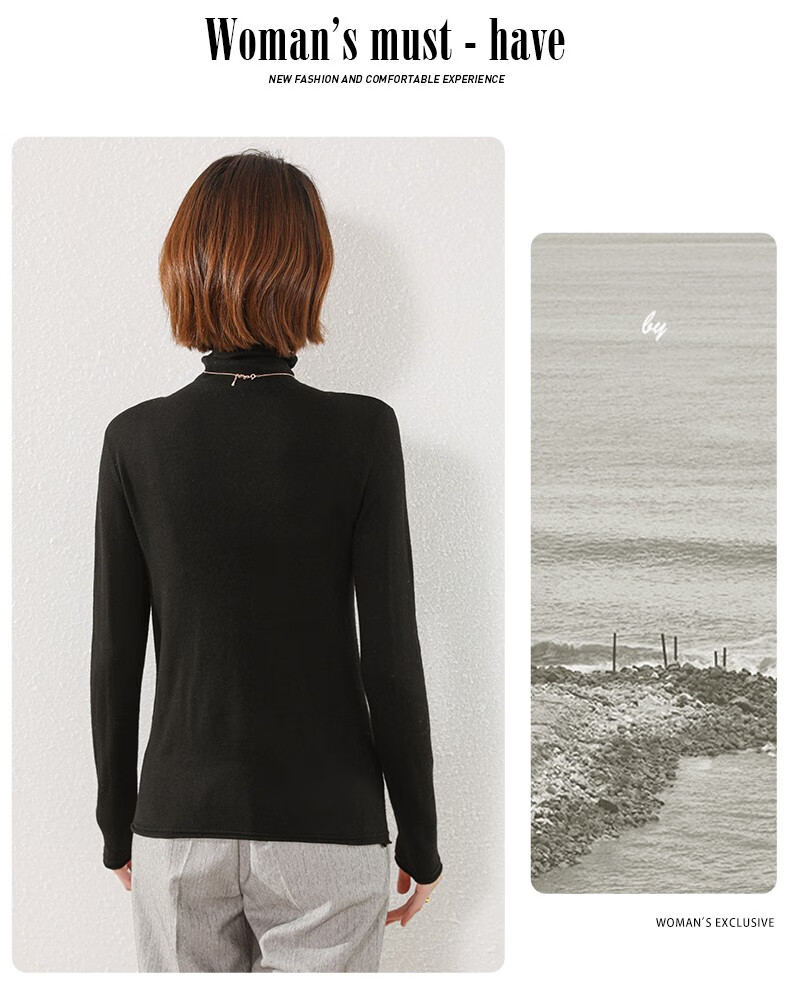 Hengyuanxiang 100% Pure Wool Women's Sweater Autumn Winter Turtleneck Thin Fashion Casual Knitwear Versatile Base Shirt Top 21