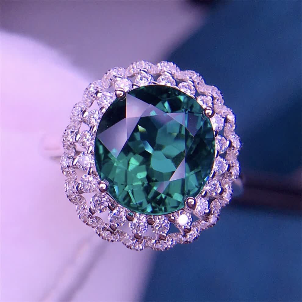 墨辰珠宝蓝碧玺戒指彩色宝石18k金镶嵌裸石41克拉晶体通透附证书支持