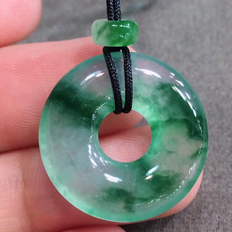 玉佳佳 翡翠冰飘花甜甜圈吊坠 缅甸a货翡翠送礼生日礼物男女款尺寸22.