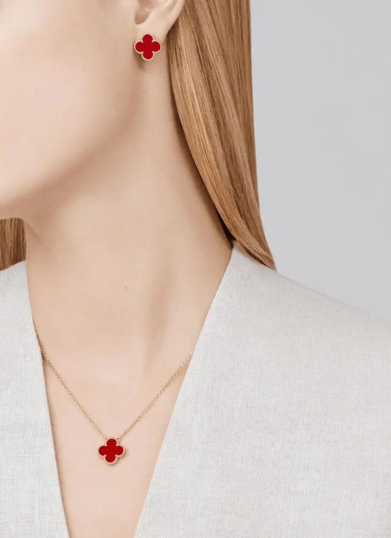 vca梵克雅宝四叶草项链18k金女士红玉髓中号明星网红同款 红色 小号