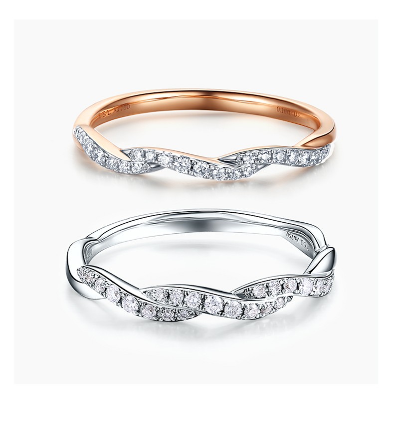 tsl谢瑞麟18k金叠戴钻戒女款求婚气质玫瑰金钻石排钻戒指ba577ba579b