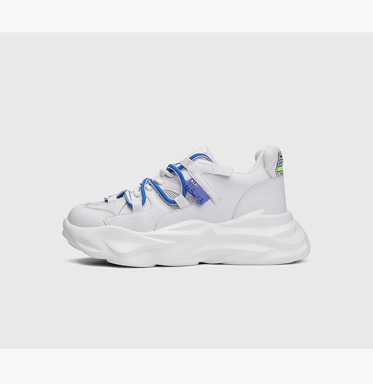 m60老爹鞋女2022夏季新款真皮圆头系带松糕底拼色单鞋休闲运动鞋绿色