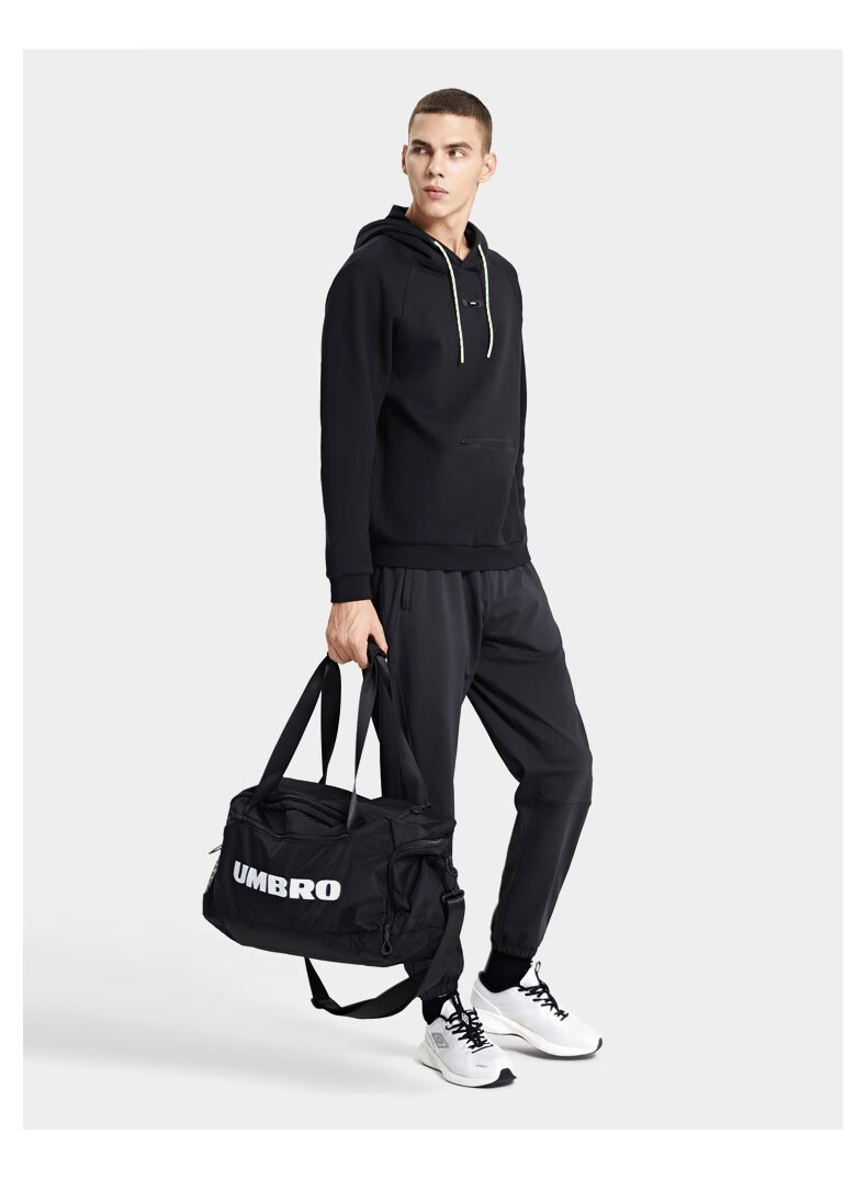 茵宝(umbro) 男子连帽卫衣2022冬季新款弹力简约口袋拉链抽绳套头衫