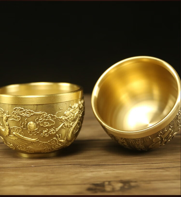 龙凤百福招财小铜缸摆件小聚宝盆家居办公室桌面摆设供佛圣水杯家居