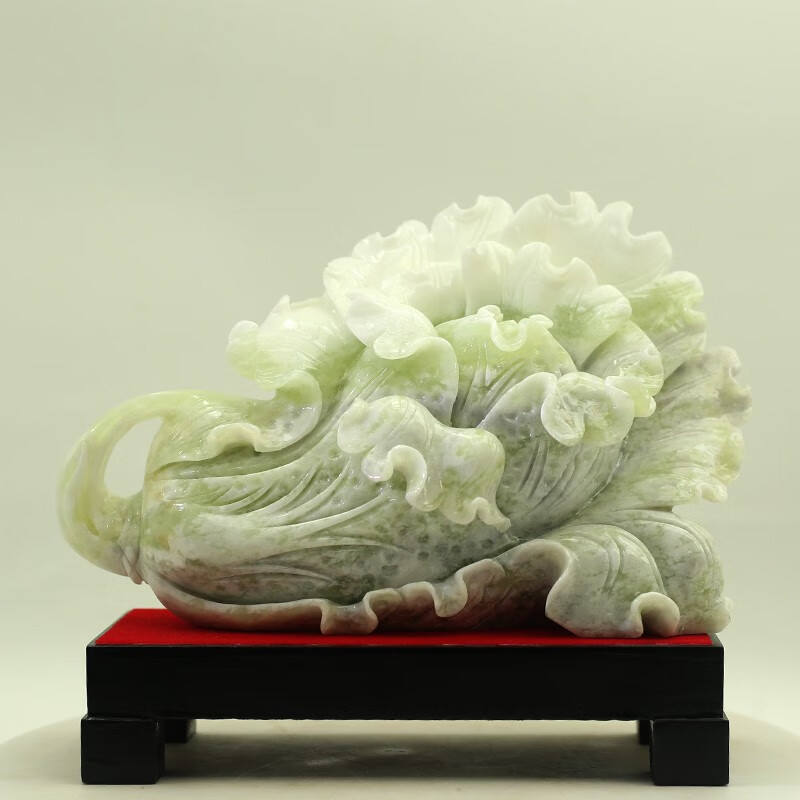 铂悦玺熙 天然玉石白菜摆件岫玉雕刻招财摆件家居玄关客厅装饰摆件送