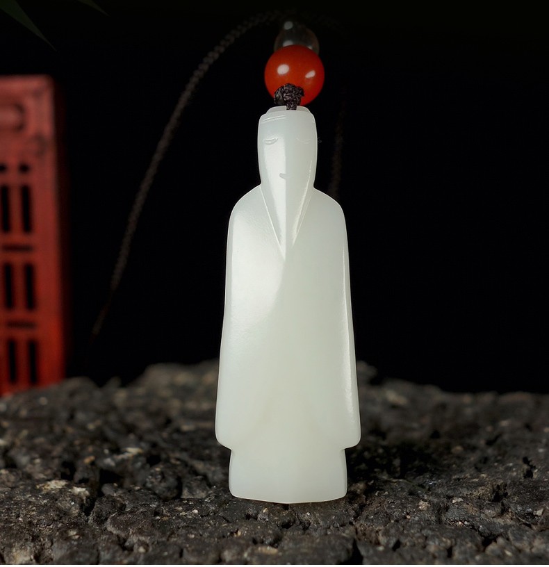 芊乔珠宝 和田白玉翁仲吊坠男女玉石挂件寓意平安吉祥项链【图片 价格