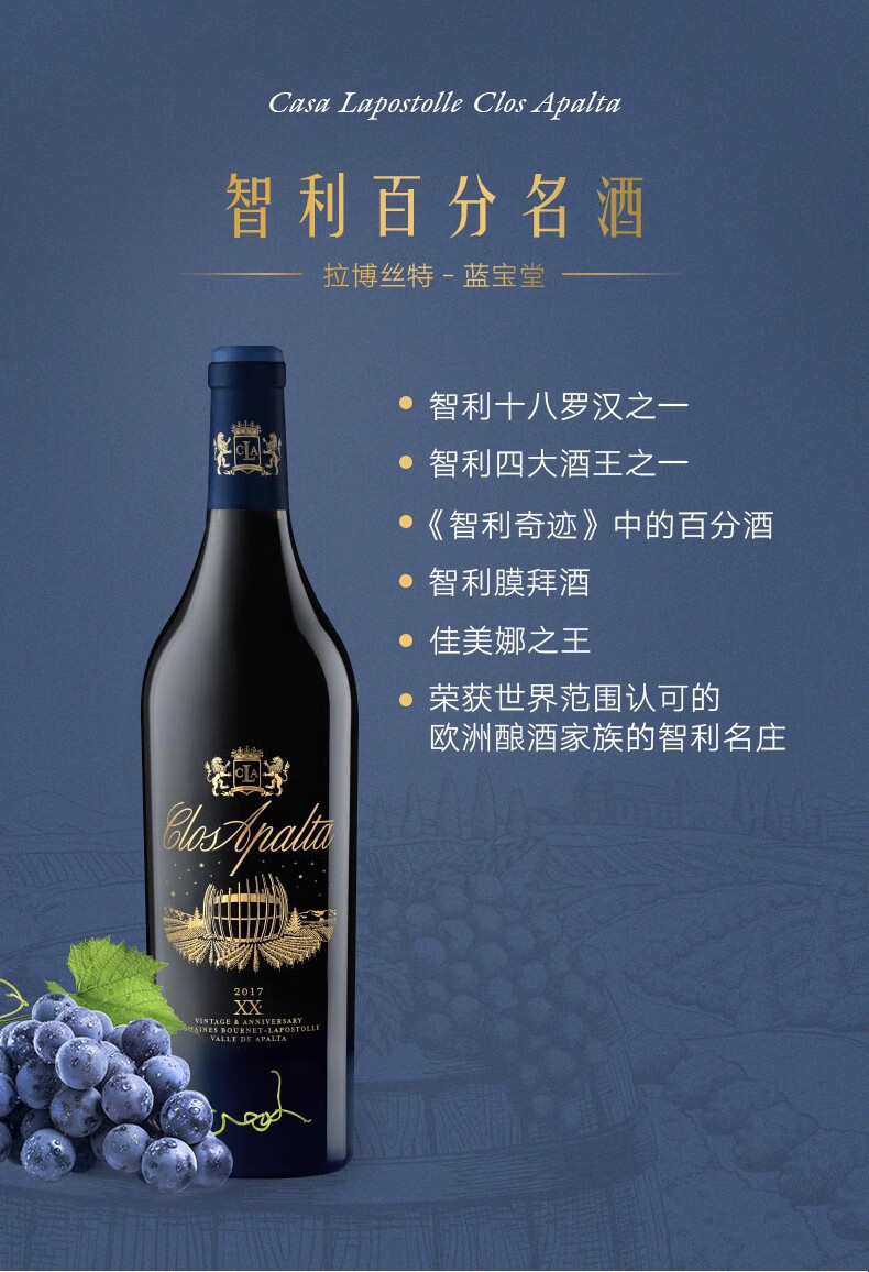 【智利名庄】蓝宝糖酒庄葡萄酒 智利十八罗汉红酒 拉博丝特庄园原瓶