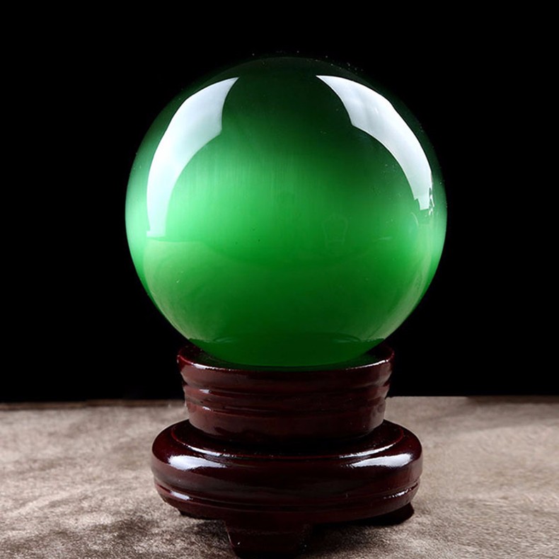 唯诚 绿水晶球摆件猫眼石蓝水晶球开业礼品绿色风水工艺品 蓝色 直径