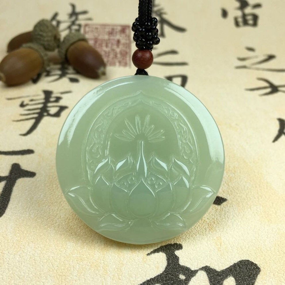 翡舞天然和田玉吊坠观音玉坠双面雕刻圆牌项链带证书礼物礼品