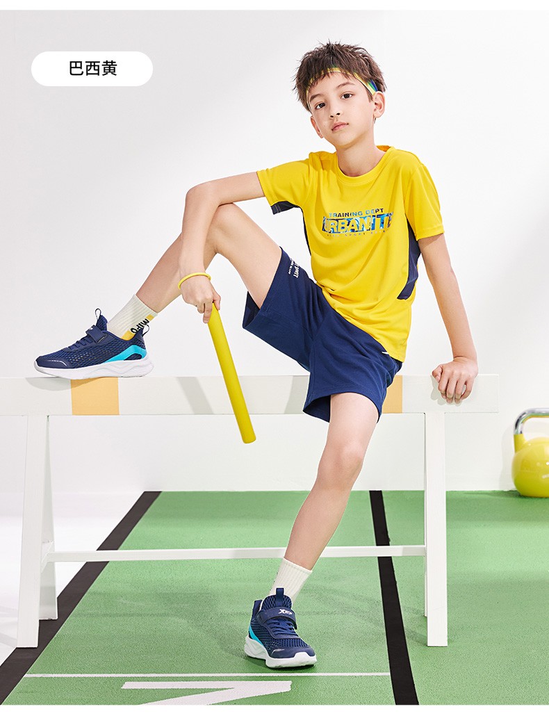 特步童装儿童短袖t恤男童圆领短t2022夏季款中大童宽松夏装衣服皇家蓝