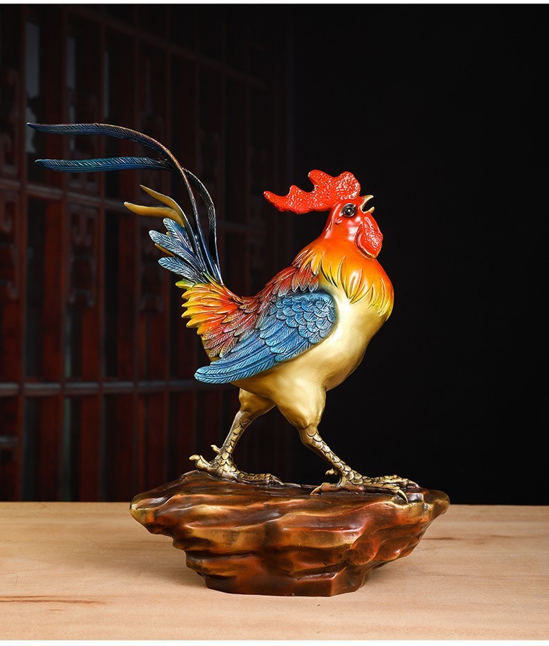 汉京金鸡报喜铜鸡摆件十二生肖金钱鸡开业礼品办公室招财家居客厅酒柜
