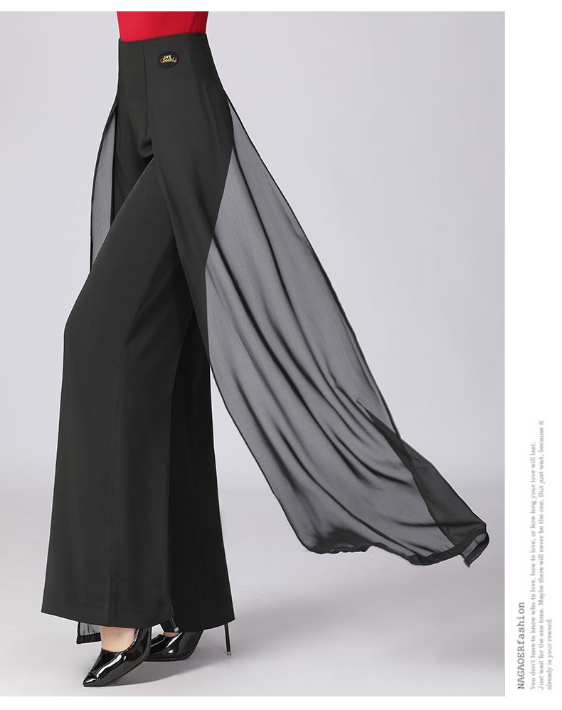 丹宝罗跳舞阔腿裤夏季高腰舞蹈走秀跳广场舞垂感飘逸开叉摩登舞裤二侧