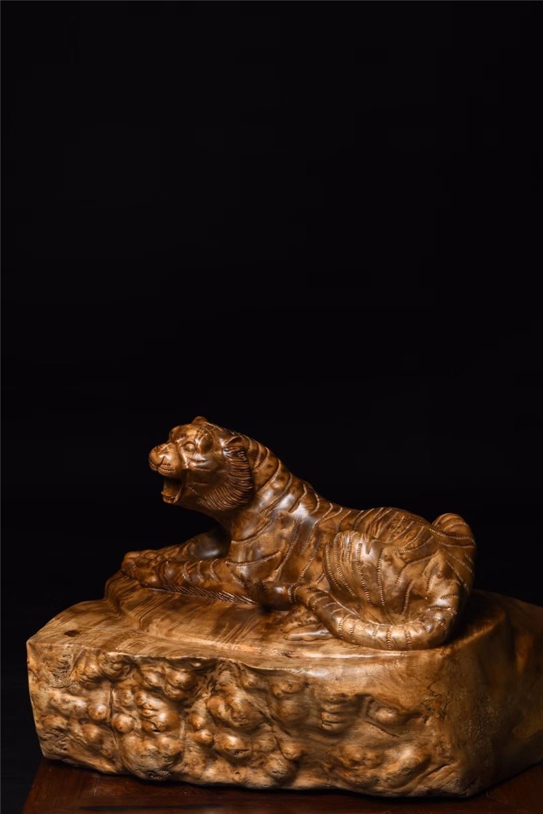 聚檀阁天然沉香老虎手工雕刻摆件动物创意收藏臻品仙作工艺品高油密