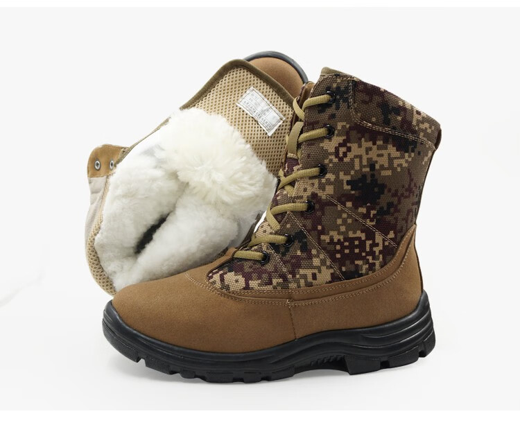 显豹 寒区迷彩防寒靴加厚羊毛保暖户外男士登山鞋冬季作战靴大头鞋