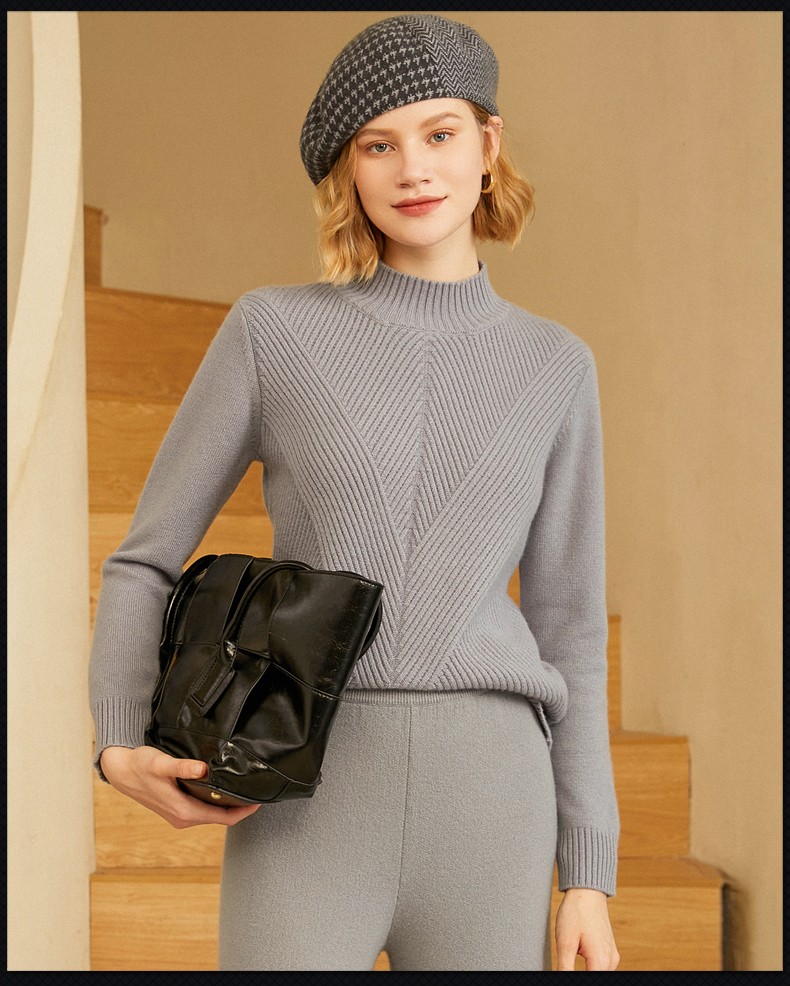 戈林斯丹2021秋冬新品女时尚抽条加厚保暖纯羊绒套衫 qmz420 红鸢色