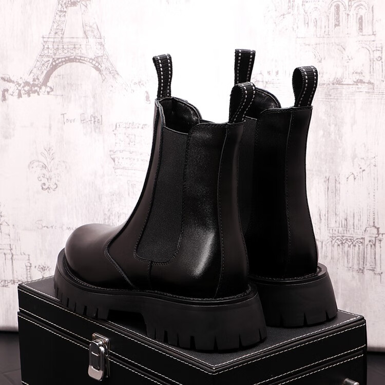 xfbo 马丁靴男时尚潮男牛仔靴秋冬季新款男士休闲短靴时尚青年圆头