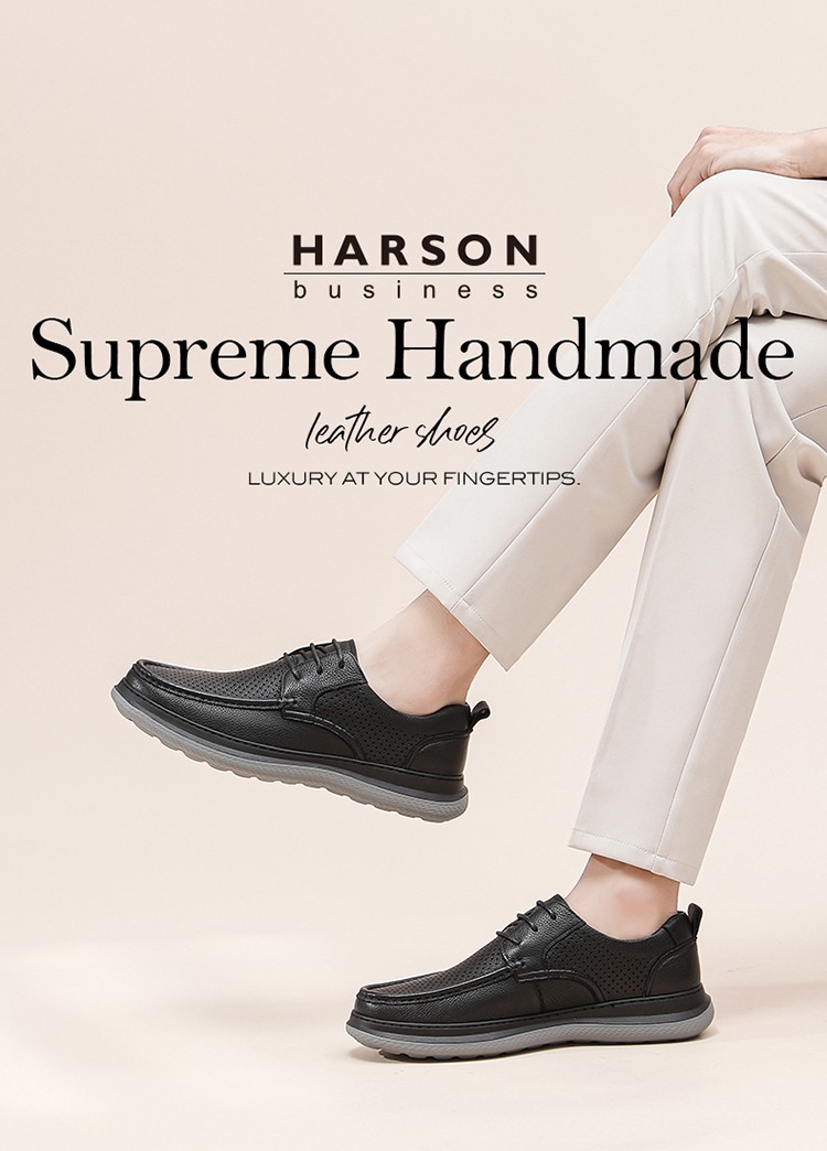 harson哈森男鞋休闲鞋夏季透气软底镂空男士皮鞋软面爸爸鞋 黑色 42