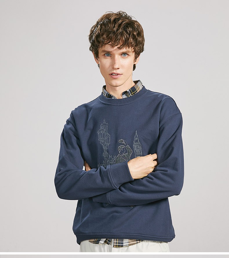 beanpole滨波秋季男女同款变形图案圆领下摆罗纹t长袖卫衣无忧搭