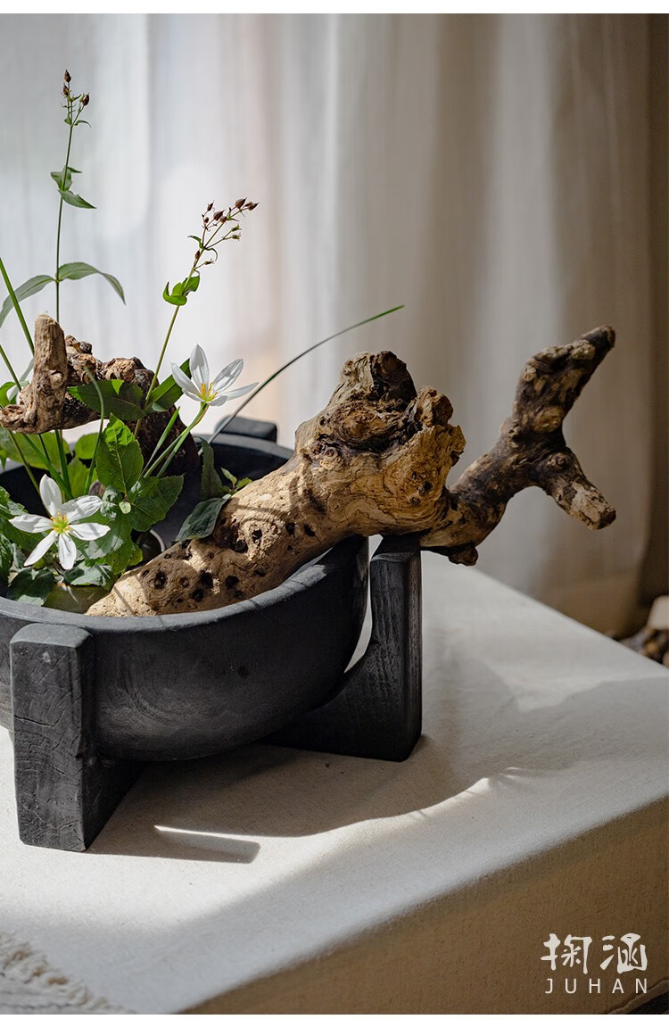 腾圣 天然树根摆件微景观鱼缸造景插花禅意枯木根雕艺术品装饰摆设
