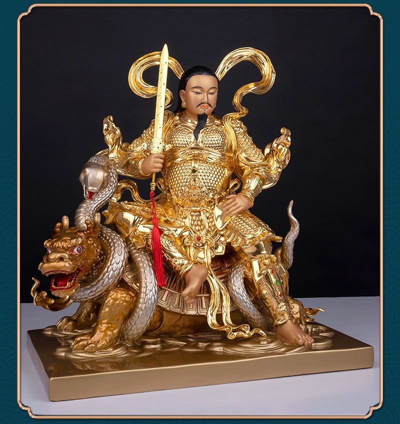 圆通佛具 真武大帝 台湾全铜手工帖真金彩绘玄武大帝像当山北极镇天荡