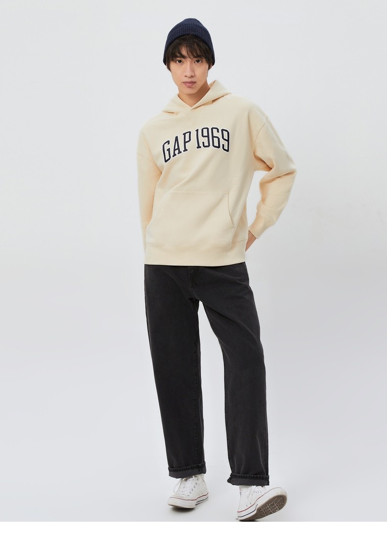 gap 男女装秋季2022新款logo宽松碳素软磨抓绒连帽衫448314情侣衫 深