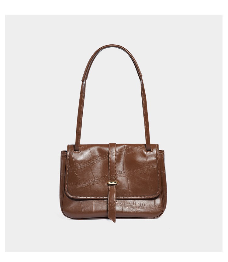 奥康包包女士新款高颜值牛皮邮差包大容量洋气百搭单肩包 棕色【图片