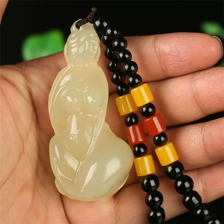 湦水饰阁 冰种阿富汗玉碳酸盐质玉石美女手把件玉石小摆件手玩件把玩