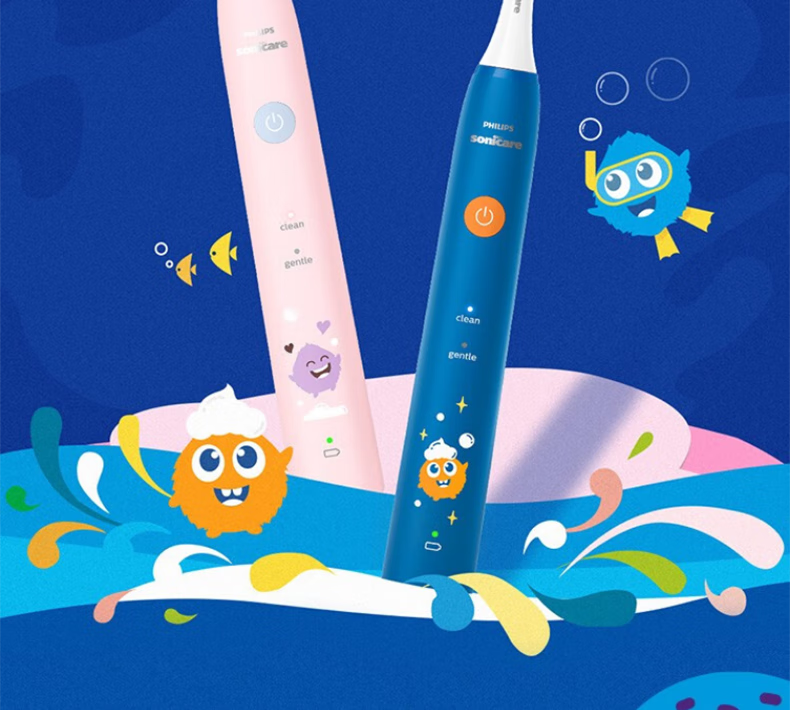 飞利浦(philips) 儿童电动牙刷 清洁轻柔2档模式 温和护龈洁齿 硅胶
