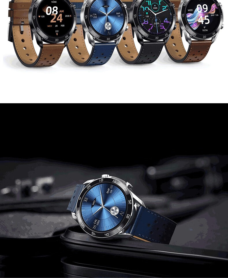 迪洛伦佐 智能商务手表男心率血压血氧睡眠检测多功能运动高清蓝牙