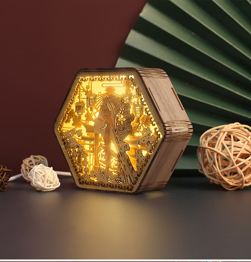 敦煌usb木雕灯创意礼品古风文创工艺品礼物床头书桌摆件台灯纸雕灯
