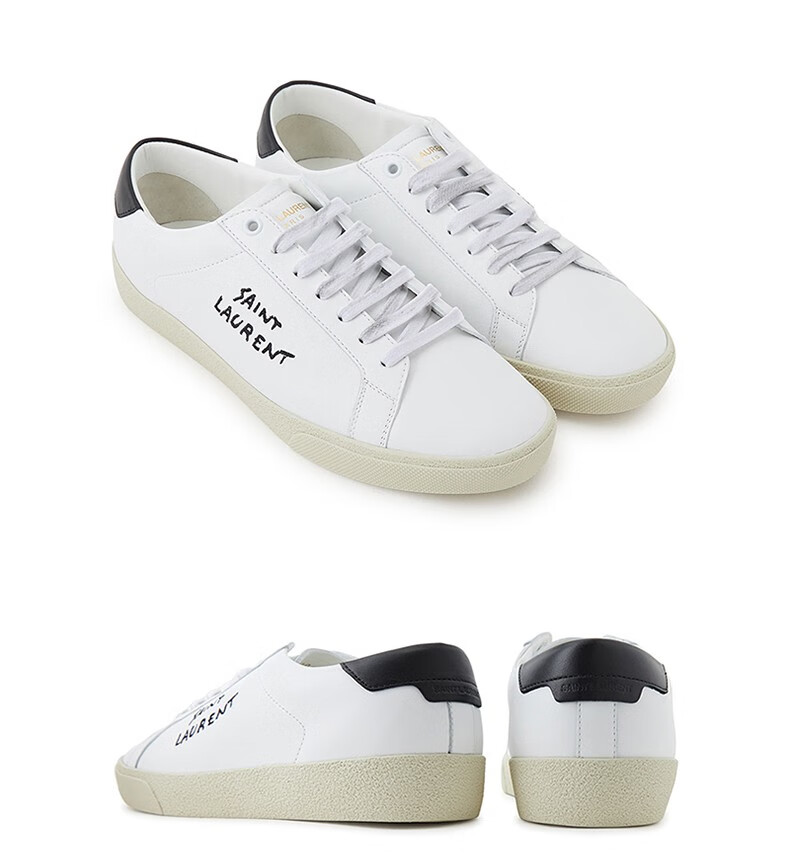 ysl圣罗兰杨树林奢侈品男鞋男款侧面字母徽标黑尾白色小牛皮橡胶底