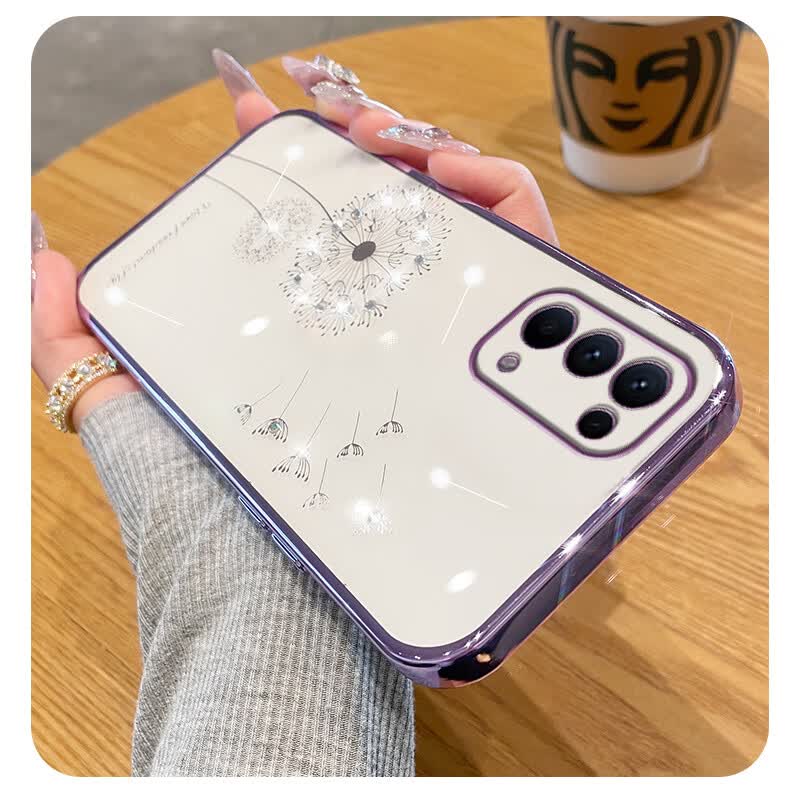 适用于opporeno5手机壳水钻透明reno5pro软壳女款潮轻奢创意蒲公英