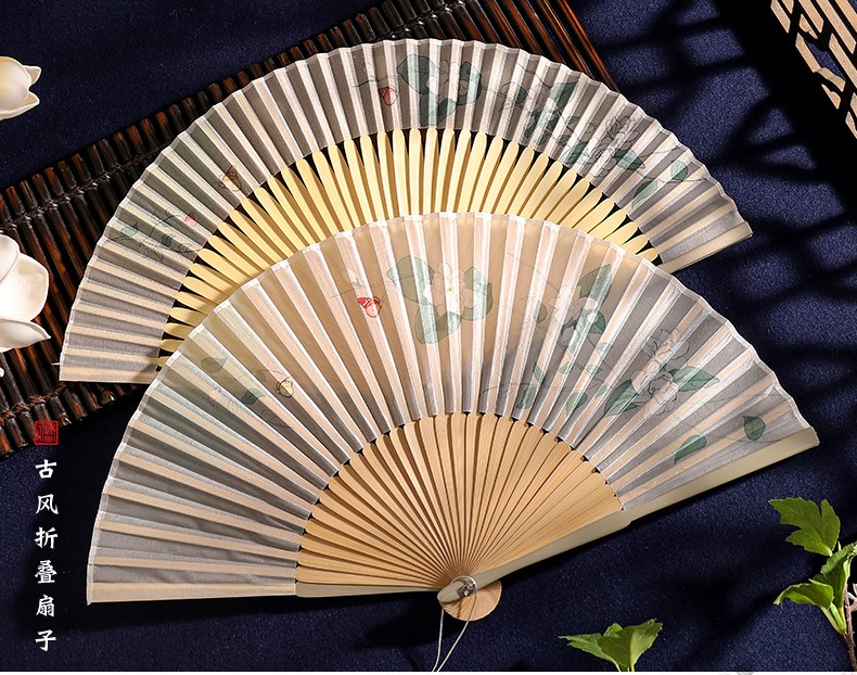 悦小七中国风折扇夏季高档古风夏天汉服旗袍中式扇子儿童折叠舞蹈扇竹