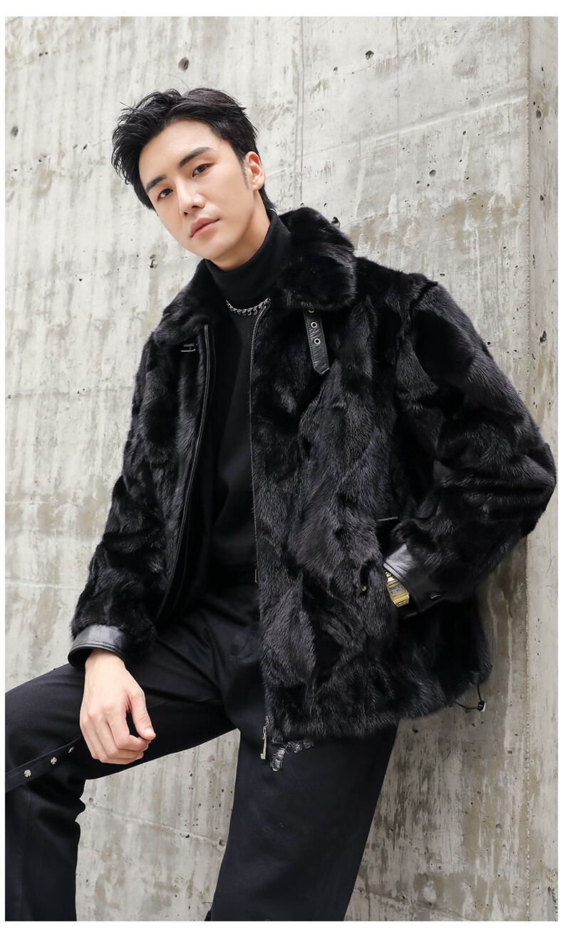 骆骐亚cmlziua品牌貂皮外套貂皮男个性貂皮大衣男真皮拼貂皮毛一体