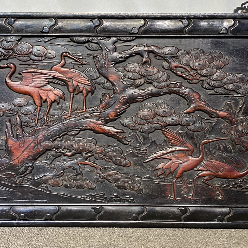 cbm381独板小叶紫檀高浮雕松鹤延年牌匾