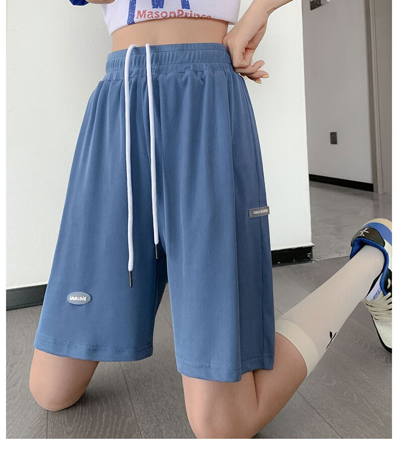 LangSha Ice Silk Shorts for Women, Summer Lightweight High-Waist Loose-Fitting Slimming Wide-Leg Mid-Length Pants, Quick-Dry Casual Sports Knee-Length Shorts 24