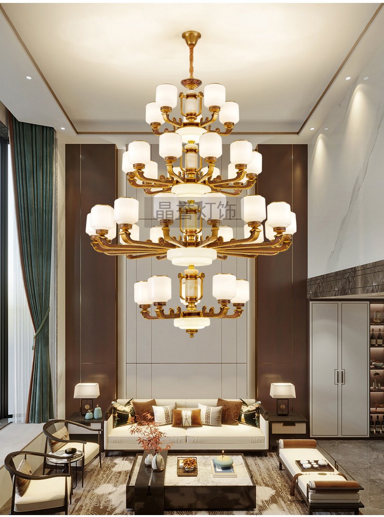 晶誉新中式大吊灯复式楼别墅中空四五层客厅灯楼中楼挑高跃层禅意灯具