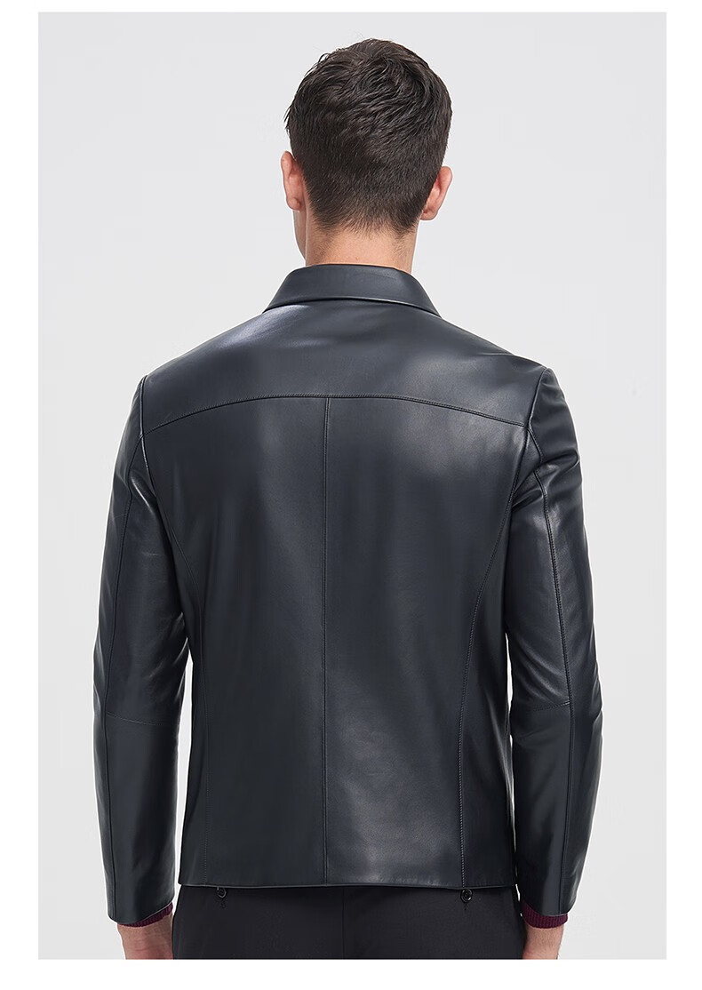 q七匹狼皮衣男士秋季新款简约翻领商务休闲羊皮革夹克皮衣外套男装001