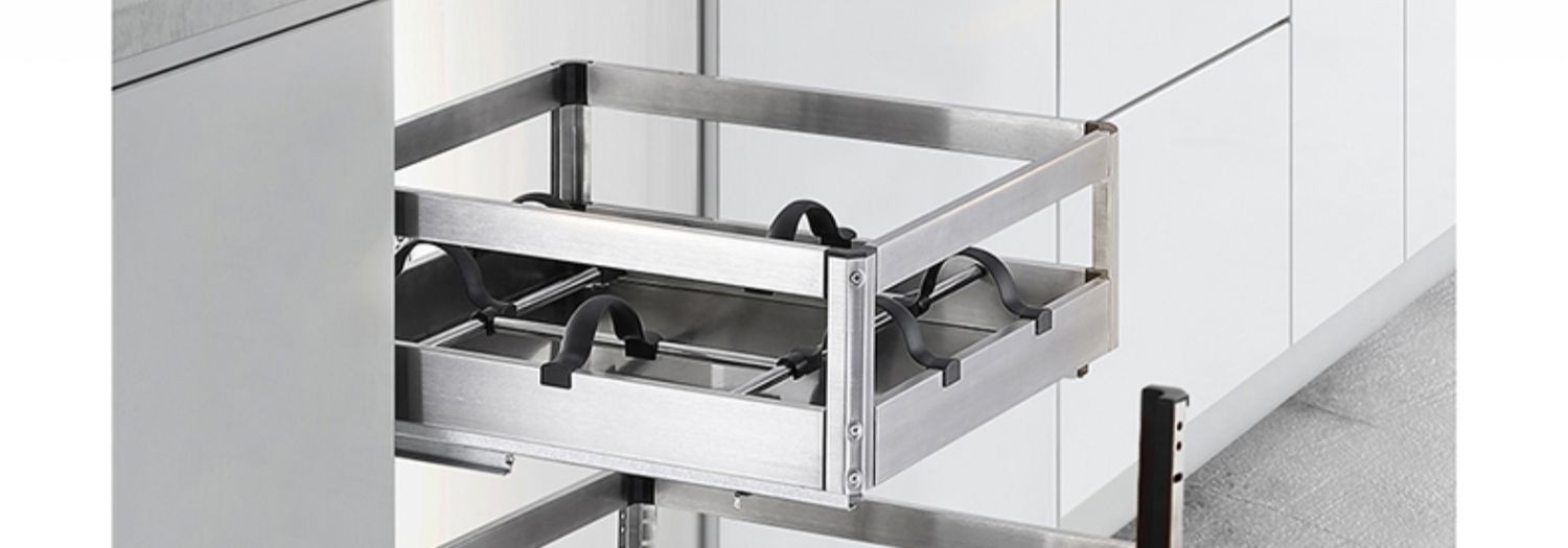 悍高厨房橱柜拉篮304不锈钢调味拉篮抽屉式双层收纳碗篮调味篮一体式