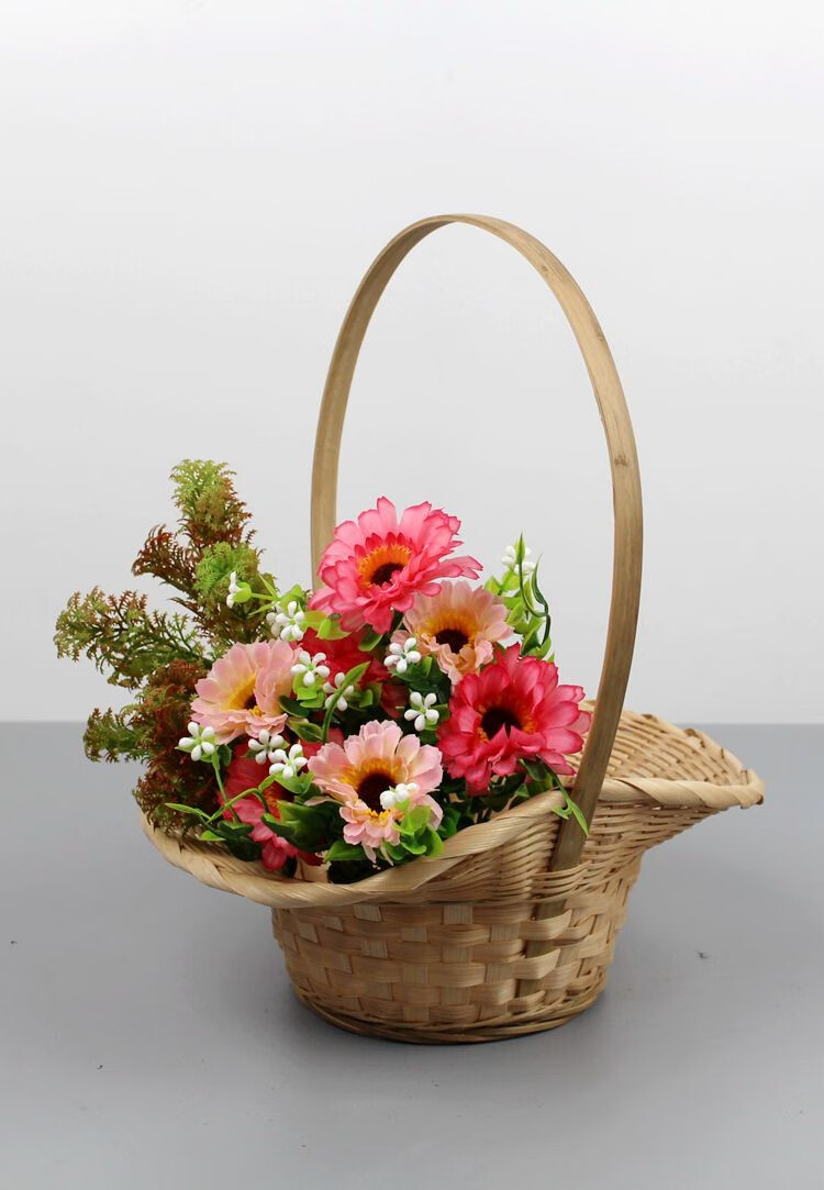 汉水竹城竹编编织篮鲜花包装装饰手工竹编花篮插花花童婚礼手提篮舞蹈