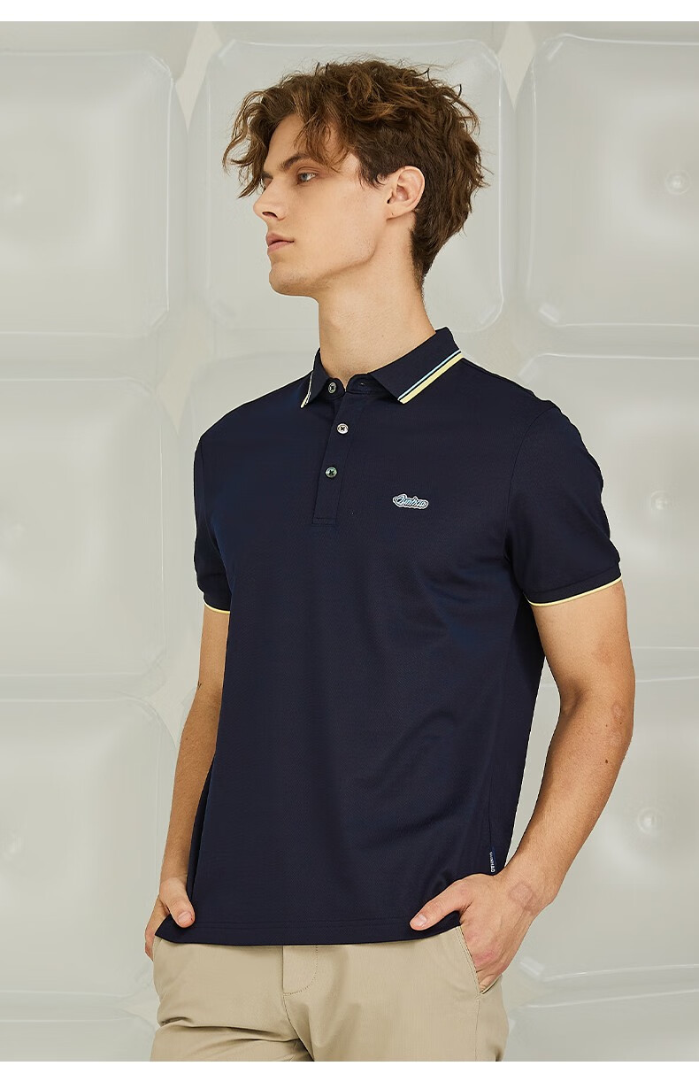 群豪男装夏季新款休闲商务男士翻领运动刺绣尚时上衣 白色 46【图片