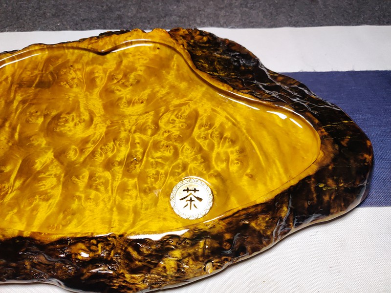 侯庭 缅甸黄金樟茶盘实木现货原木树根整块根雕茶海 60* 35* 4cm