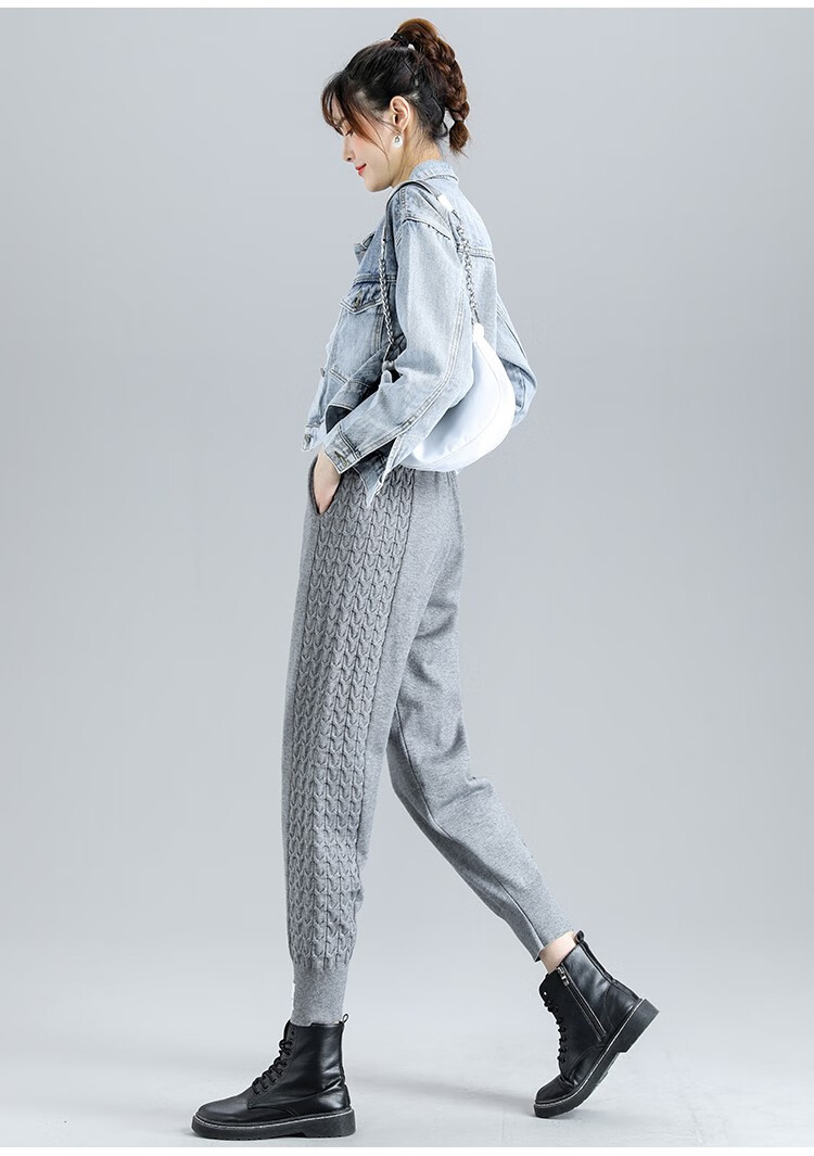 休闲裤女针织裤子萝卜裤春秋宽松束脚哈伦裤垂感休闲运动裤毛线裤外穿