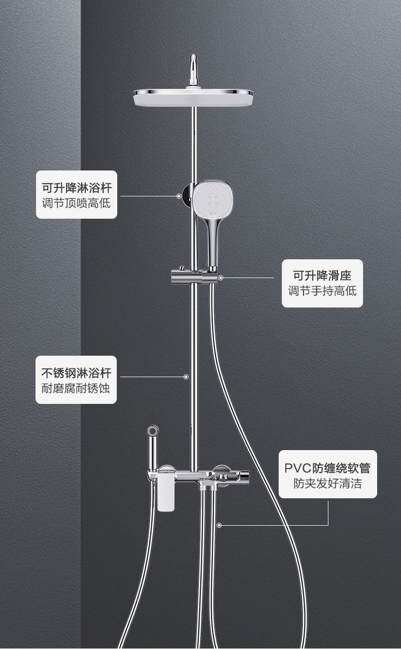 黛惑 花洒淋浴套装大置物喷方形自动除垢增压顶喷淋浴器 一钮四控