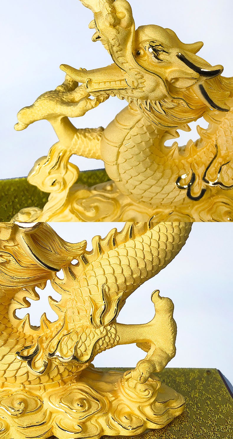 润饰 绒沙金龙摆件龙腾四海生肖龙工艺品客厅办公室桌面高档装饰品