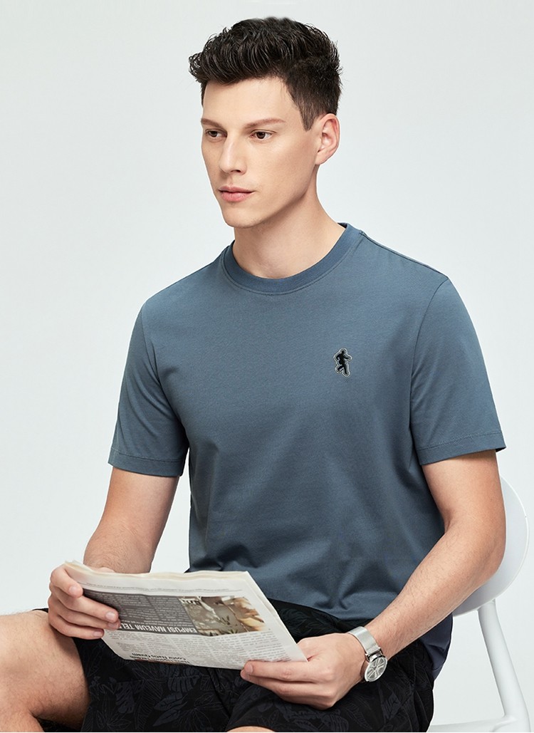 奥莱与狼共舞短袖t恤男士2022年夏季时尚小人标圆领短t上衣男凉感