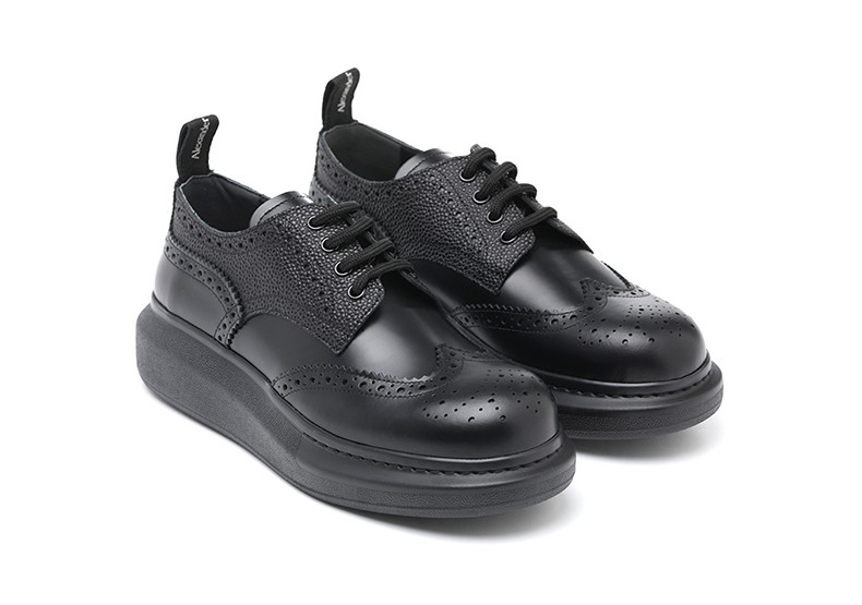 alexander mcqueen亚历山大麦昆英伦风黑色牛皮厚底休闲皮鞋 黑色 41