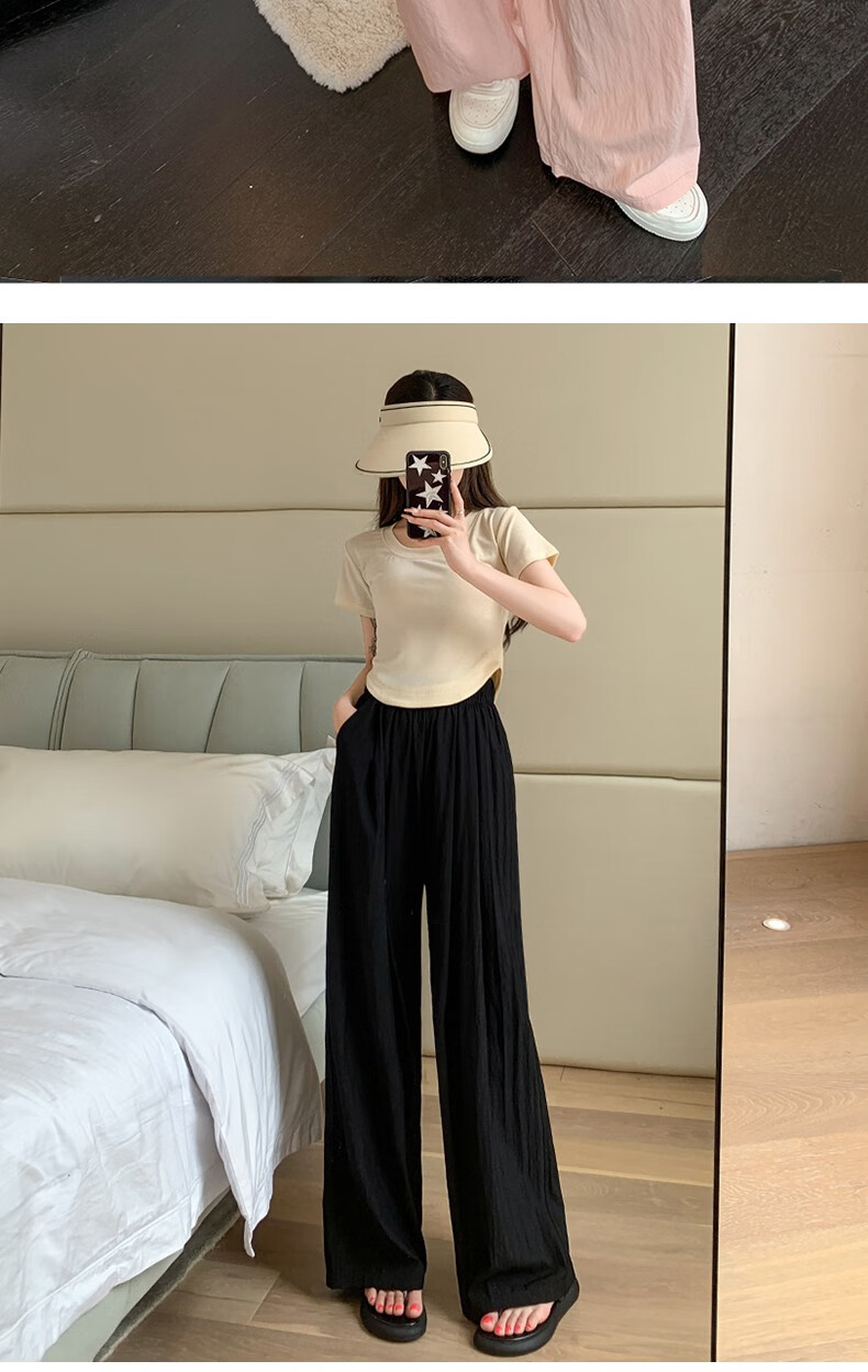 LangSha Ice Silk Wide-Leg Pants for Women, Summer High-Waisted Draping Straight Cotton Linen Casual Trousers, Japanese-Style Yamamoto Pants, Women's Lazy Style 20