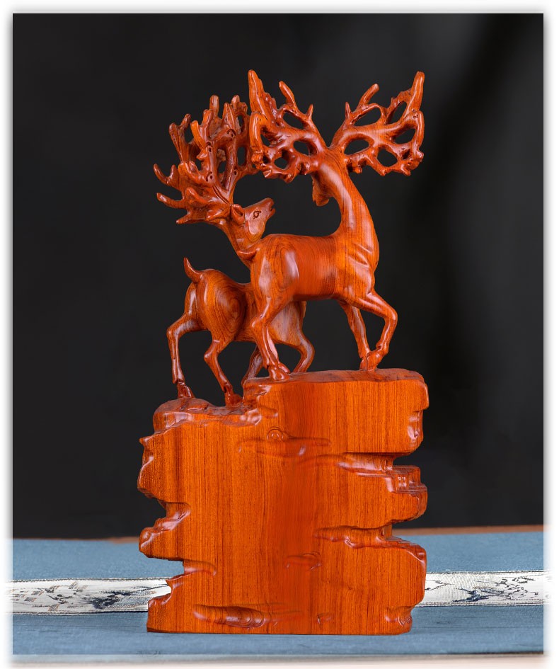 晨熟 木雕鹿摆件实木质雕刻梅花鹿客厅玄关家居摆设装饰品乔迁新居