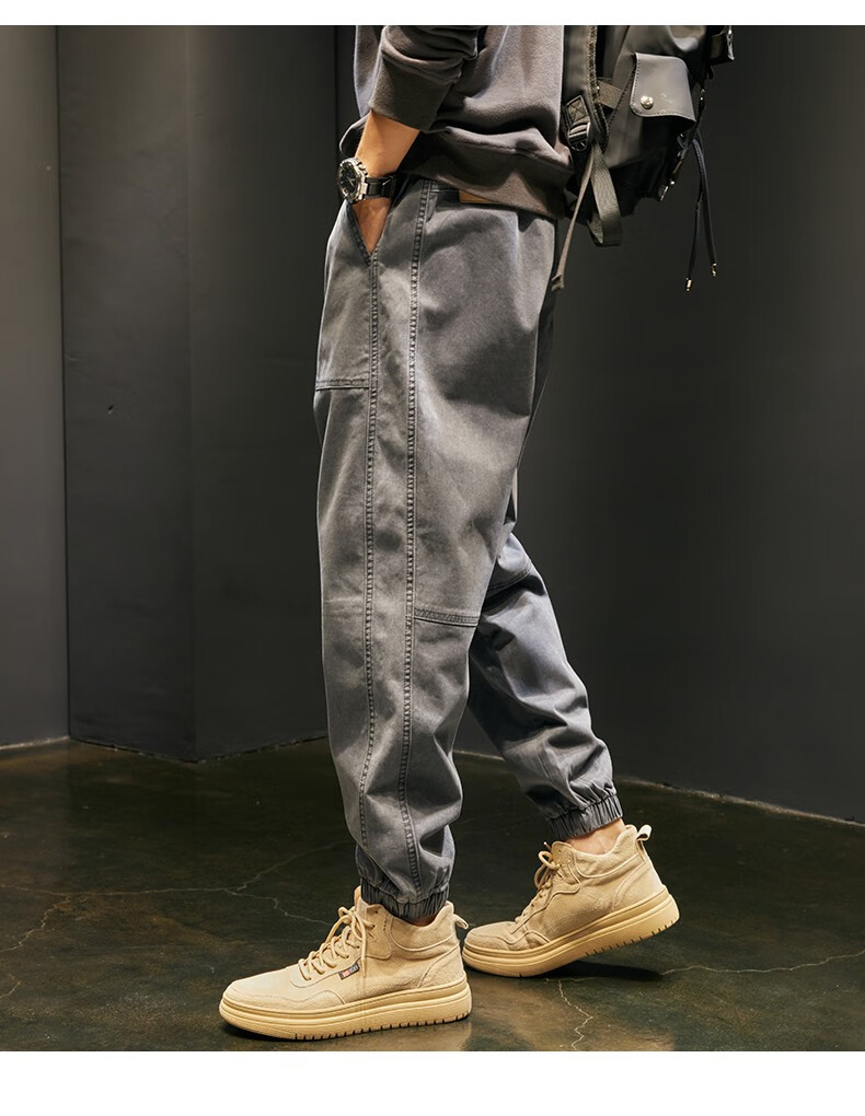 名面束脚休闲裤男宽松春季哈伦裤男士束脚裤加肥加大胖子大码弹力抽绳